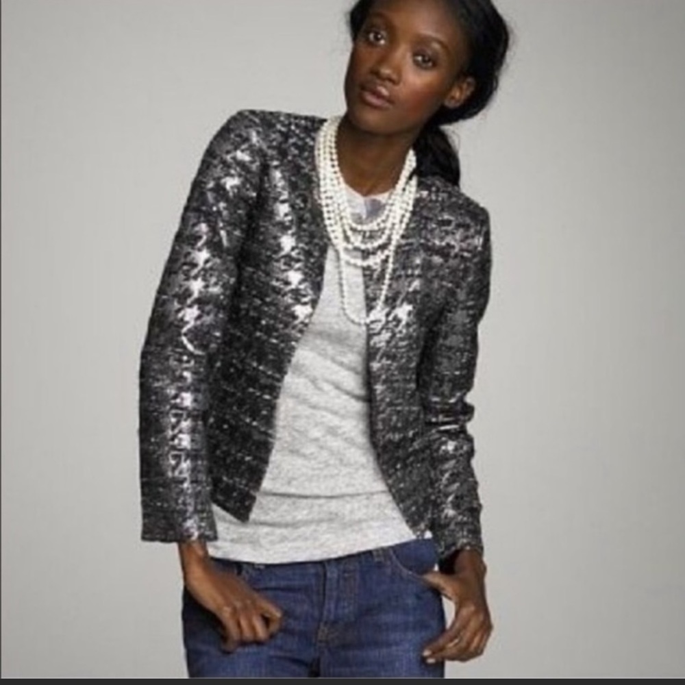 J. CREW•metallic phoebe houndstooth wool blazer jacket 8 NWT